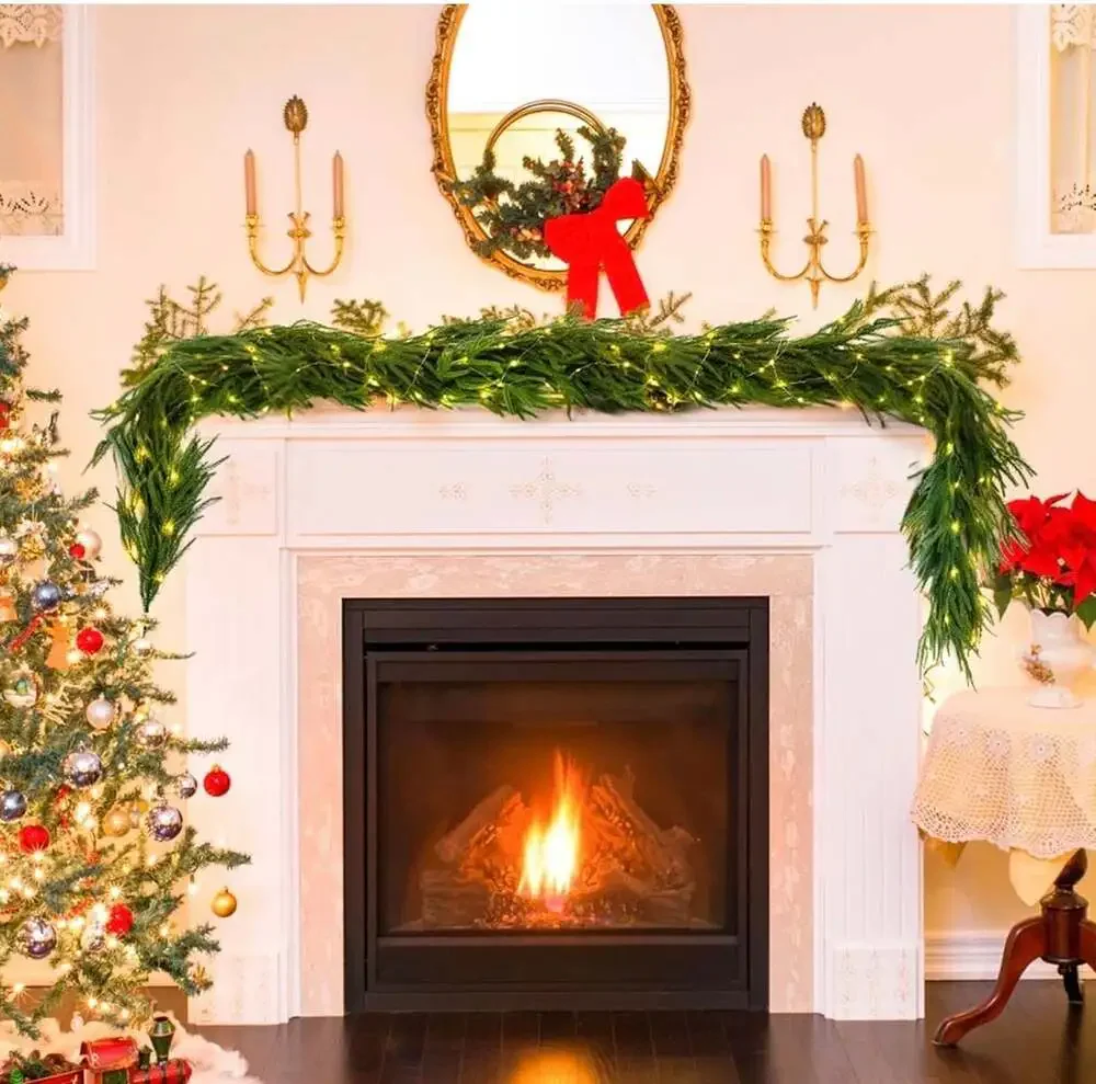 HYPERZOO 2-Pack 6FT Realistic Norfolk Pine Christmas Garland, Real Touch Artific